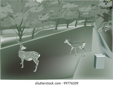 illustration with three deers in park