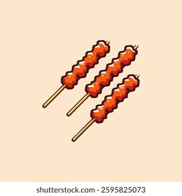 Illustration of three delicious grilled meat skewers, popularly known as satay. A perfect design for food-related projects, restaurant branding, menus, and culinary-themed graphics.