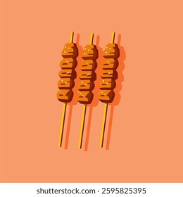 Illustration of three delicious grilled meat skewers, popularly known as satay. A perfect design for food-related projects, restaurant branding, menus, and culinary-themed graphics.