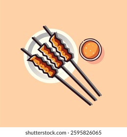 Illustration of three delicious grilled meat skewers, popularly known as satay. A perfect design for food-related projects, restaurant branding, menus, and culinary-themed graphics.