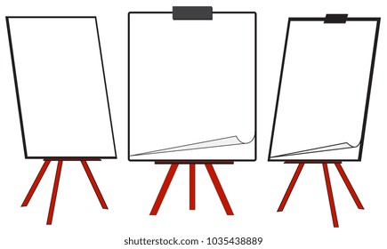 Illustration of three different clean flipcharts isolated on white background