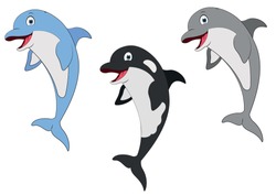 Illustration Of Three Different Color Dolphins On A White Background