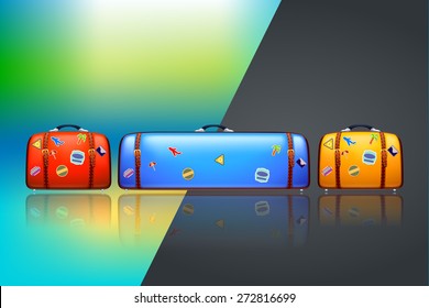 illustration of three different color suitcase with very big suitcase