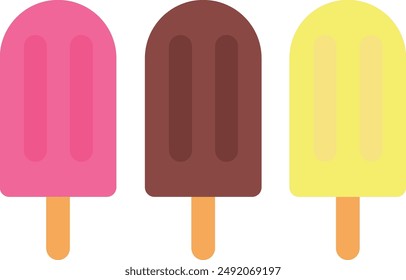 Illustration of three different flavors of ice cream on a white background