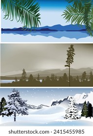 ilustración con tres paisajes montañosos diferentes