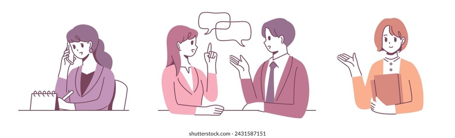 Illustration of three different poses of office workers