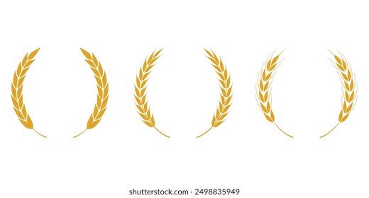 Ilustración de tres estilos diferentes de coronas de laurel de trigo dorado. Ideal para su uso en logotipos, premios, certificados y proyectos de diseño.