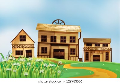 Illustration of the three different styles of wooden houses