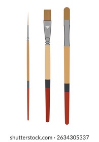 Ilustração de três tipos diferentes de pincéis com alças de madeira