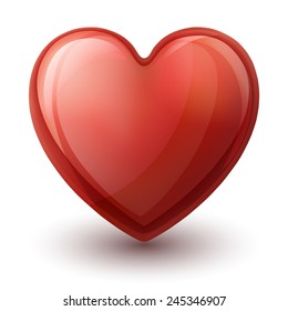 Ilustración de símbolo de corazón brillante tridimensional, hecho de vidrio, EPS 10 contiene malla y transparencia.
