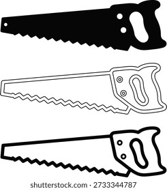 An illustration of three distinct hand saws with unique designs and features