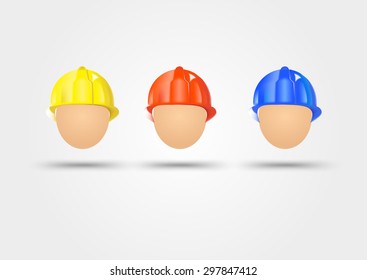 illustration of three electrical safety helmets isolated over white background