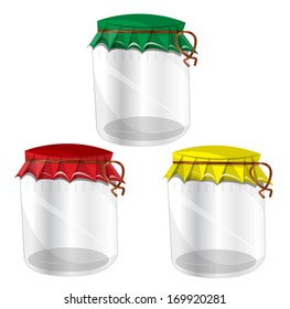 Illustration of three empty jar
