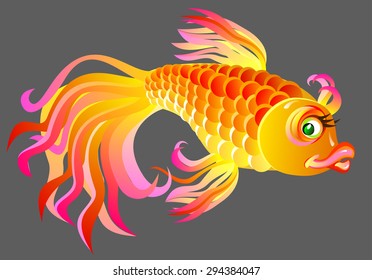 Illustration of three fishes playing, vector cartoon image.