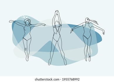 Illustration with three floating one line girls