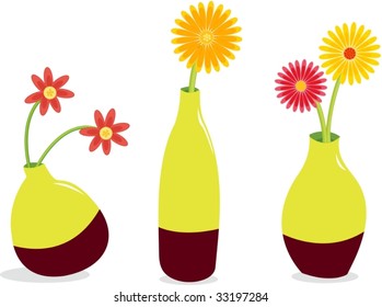 Illustration of three flower pots on white