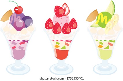 An illustration of three fruit parfaits