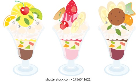 Ilustración de tres parfaits de fruta 03