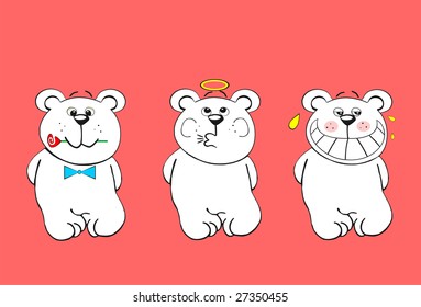 Illustration of three funny bears with face expressions
