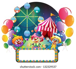 Illustration of the three funny clowns in a carnival on a white background