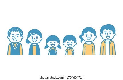 Illustration of a three generation family smiling