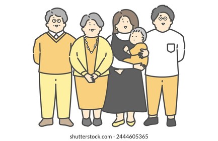 Illustration of three generations of family members svg