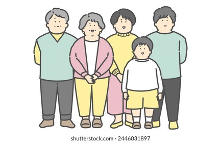 Illustration of three generations of family members svg