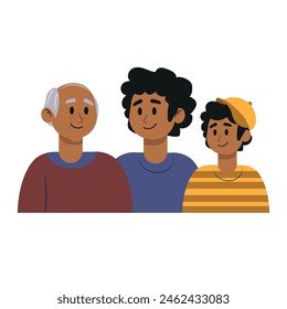 illustration of three generations, grandfather, father and son. Illustration for Father's Day. vector illustration 