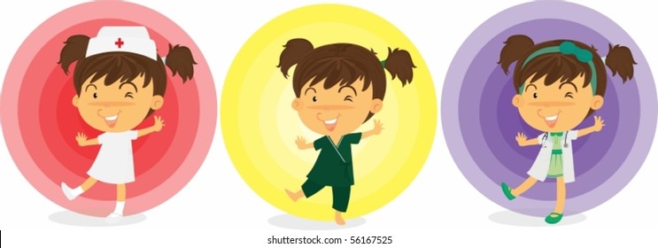 Illustration of Three Girls Doing Exercise on white background