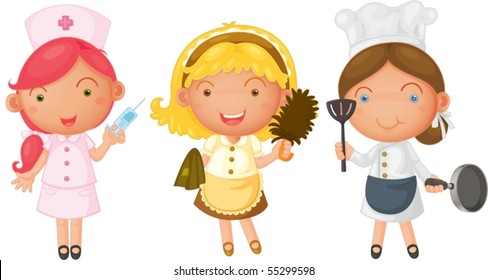 Illustration of Three Girls on white background