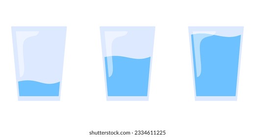 ilustración de tres vasos llenos de agua de poco a lleno