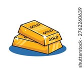 An illustration of three gold bars stacked on top of each other, with the word 