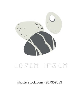 Illustration of three gray sea stones on white background with sample of text.