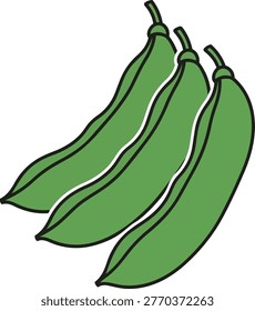 Illustration of three green bean pods, showcasing their fresh green color and natural shape. The image highlights the simplicity and healthiness of the vegetable.