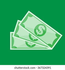 
The illustration of three green dollars in  flat style