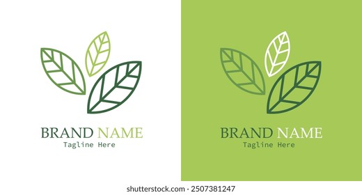 Illustration of three green leaves, used for logo or icon. Elements design for natural, eco, bio, vegan labels. Vector illustration