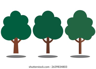 An illustration of three green trees, symbolizing nature, environment, and outdoor landscapes.