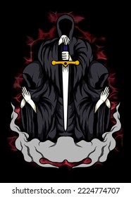 illustration of three grim reapers praying