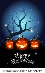 Illustration of three halloween pumpkins with candles