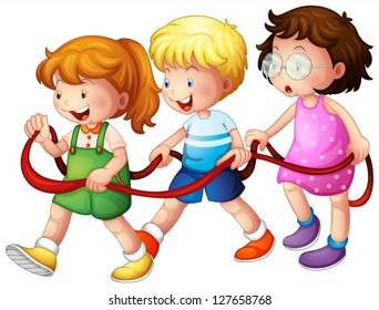 Illustration of three happy kids on a white background