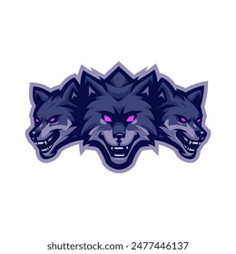 Illustration of three heads wolf mascot logo for sports team gaming and t shirt printing