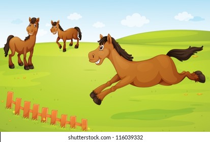 illustration of three horses in a green nature