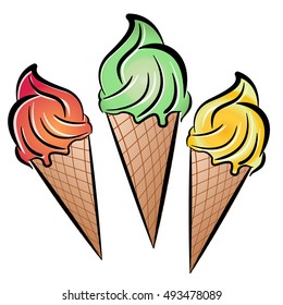 Illustration of three ice cream on white background