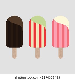 An illustration of three ice creams with different flavors.
