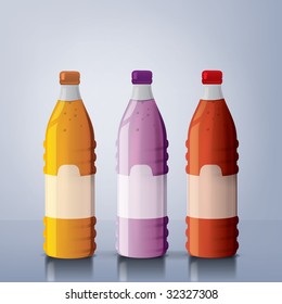 An illustration of three juice bottles with reflexions