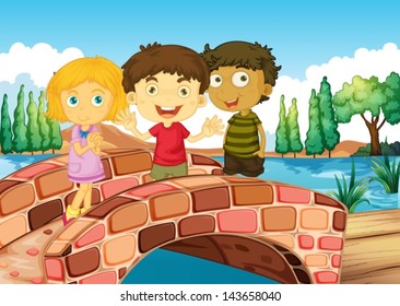 Illustration of the three kids at the bridge