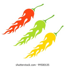 Illustration of the three kinds of peppers in the form of a flame