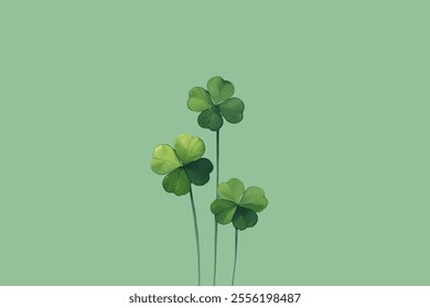 
illustration of three leaf clover on sage green background