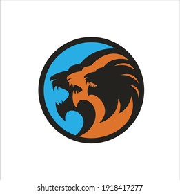 illustration of three lion heads, vector art.