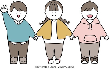 Illustration of three little children holding hands